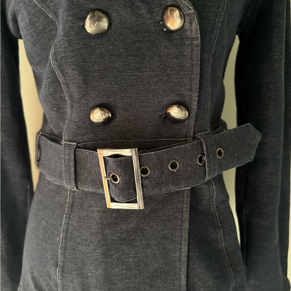Y2K Wet Seal Faux Denim Belted Jacket w/ Faux Fur Collar NWT Size M - Picture 2 of 7